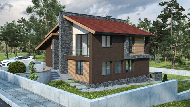 Проект на еднофамилна двуетажна къща с денивелация в с. Червен, общ. Асеновград